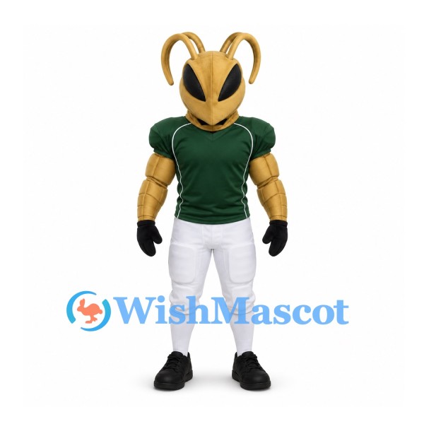 Wasp Mascot Costume with Muscular Gold Body and Green Football Shirt