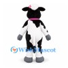 Cow Mascot Costume in Black and White with Pink Collar and Flower