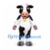 Cow Mascot Costume in Black and White with Pink Collar and Flower