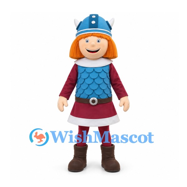 Knight Mascot Costume with Blue Helmet and Scale Pattern Tunic