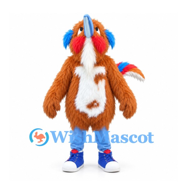 Bird Mascot Costume with Orange Fur and Long Gray Beak