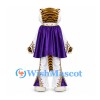 Tiger King Mascot Costume with White Gold Robe and Purple Cape