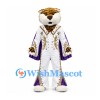 Tiger King Mascot Costume with White Gold Robe and Purple Cape