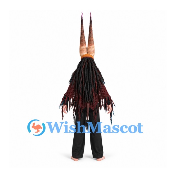 Monster Mascot Costume with Long Horns and Shaggy Black Robe