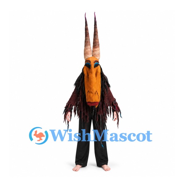 Monster Mascot Costume with Long Horns and Shaggy Black Robe
