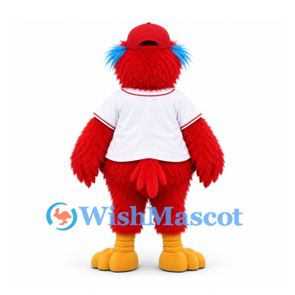 Bird Mascot Costume in Red with White Baseball Jersey