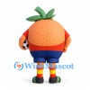 Orange Mascot Costume in Blue Shorts with Soccer Ball