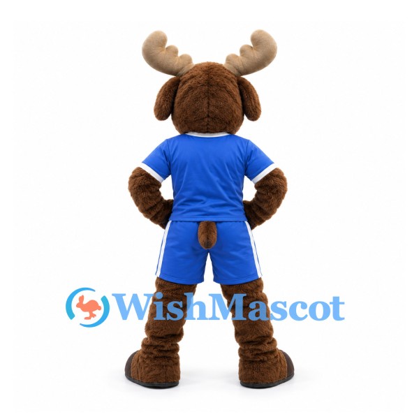 Moose Mascot Costume in Blue Sports Uniform