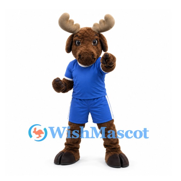 Moose Mascot Costume in Blue Sports Uniform