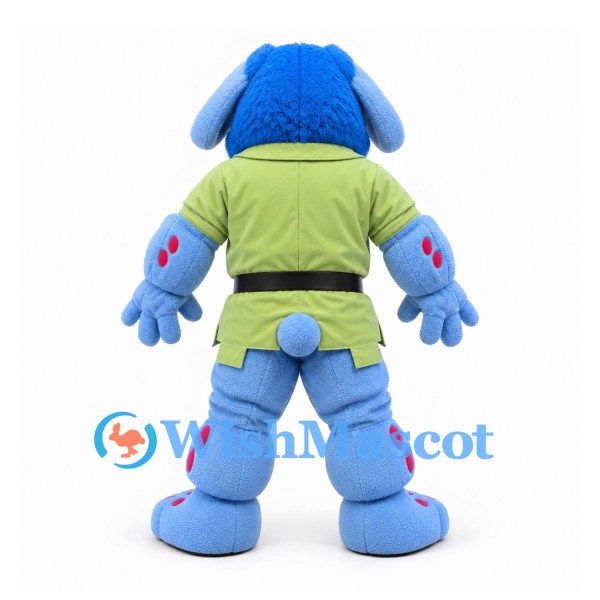 Monster Mascot Costume in Blue with Green Tunic and Belt
