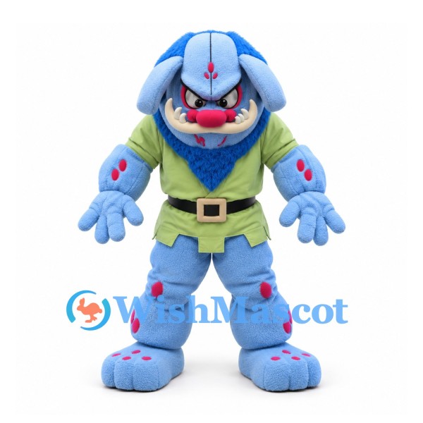 Monster Mascot Costume in Blue with Green Tunic and Belt