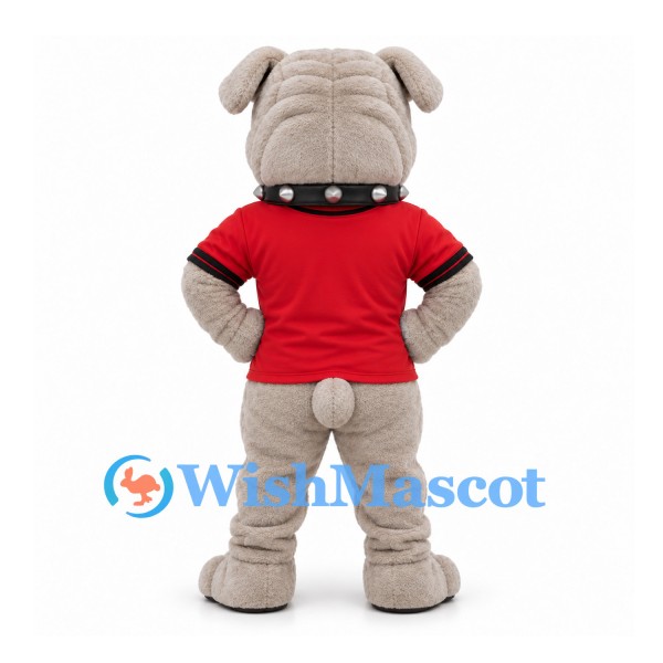 Bulldog Mascot Costume in Gray with Red Shirt