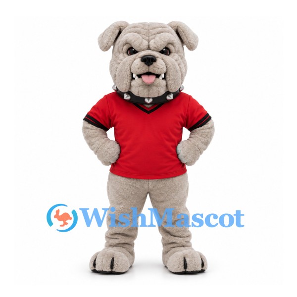 Bulldog Mascot Costume in Gray with Red Shirt