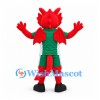 Dragon Mascot Costume in Red with Green Sports Uniform