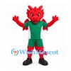 Dragon Mascot Costume in Red with Green Sports Uniform
