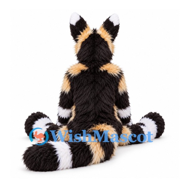 Cat Mascot Costume in Black Tan and White with Long Ringed Tail