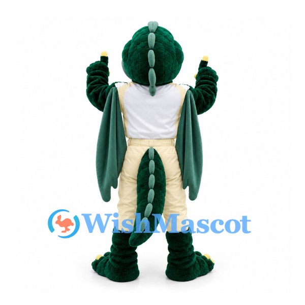Dragon Mascot Costume in Dark Green with Cream Trousers and Wings
