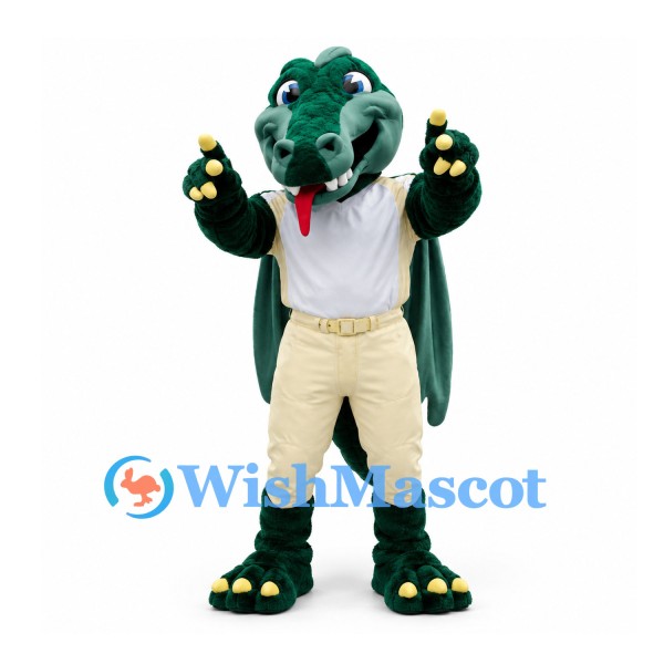 Dragon Mascot Costume in Dark Green with Cream Trousers and Wings