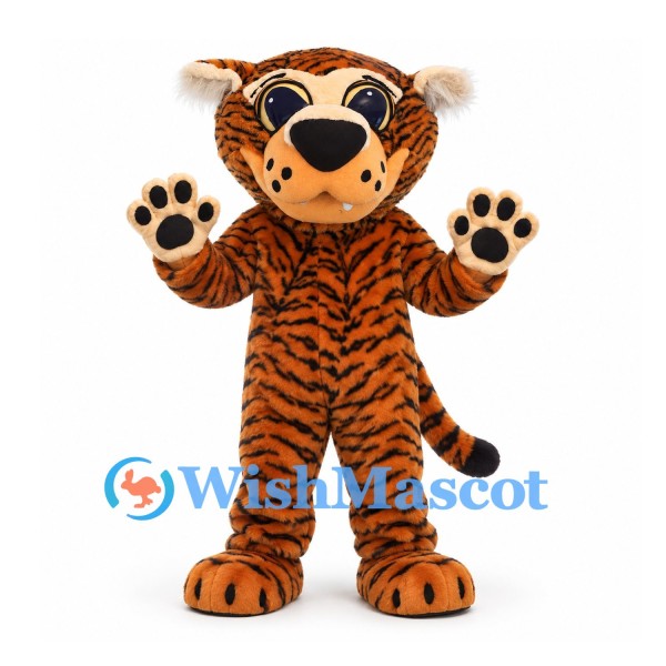 Tiger Mascot Costume in Orange and Black with Round Paws