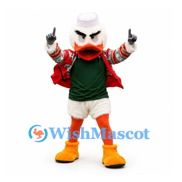 Duck Mascot Costume in Plaid Jacket and Dark Green Shirt