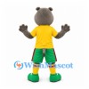 Hippo Mascot Costume in Yellow and Green Sports Uniform