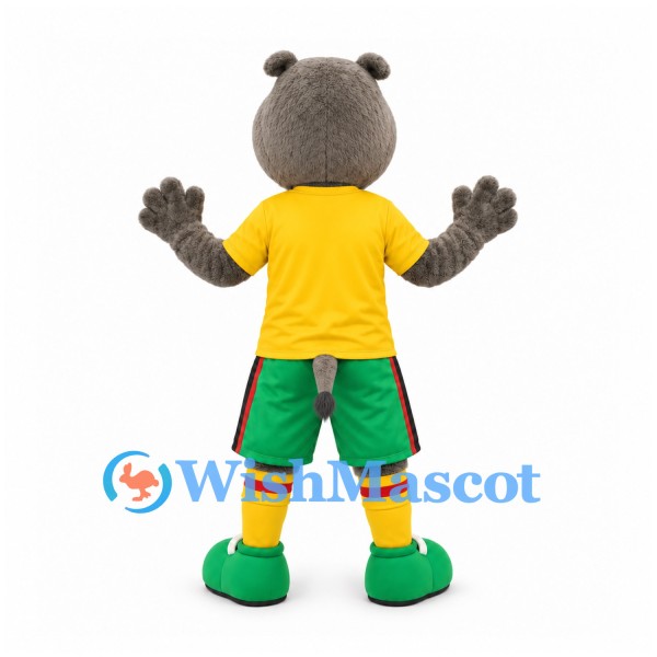 Hippo Mascot Costume in Yellow and Green Sports Uniform