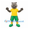Hippo Mascot Costume in Yellow and Green Sports Uniform