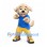 Dog Mascot Costume in Cream with Blue Shirt and Yellow Shorts