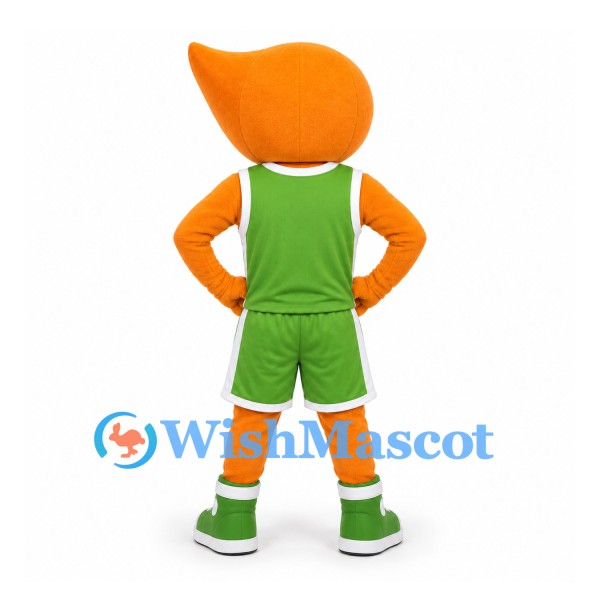 Cat Mascot Costume in Orange with Green Basketball Uniform