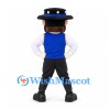 Cowboy Mascot Costume with Mustache Blue Vest and Black Hat
