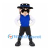 Cowboy Mascot Costume with Mustache Blue Vest and Black Hat