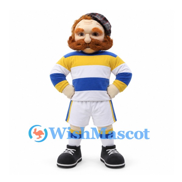Man Mascot Costume in Yellow and Blue Striped Sports Shirt