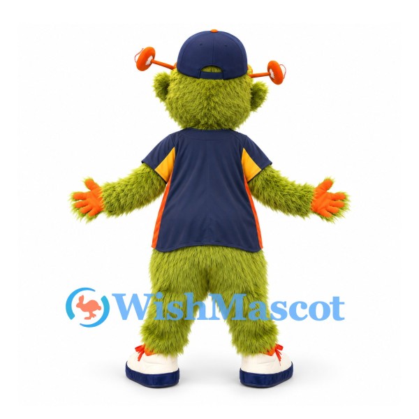 Monster Mascot Costume in Green with Navy Cap and Shirt