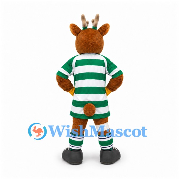 Deer Mascot Costume in Green and White Striped Sports Uniform