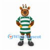 Deer Mascot Costume in Green and White Striped Sports Uniform