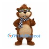 Bear Mascot Costume in Brown with Goggles and Checkered Scarf