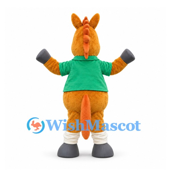 Horse Mascot Costume in Tan with Green Shirt