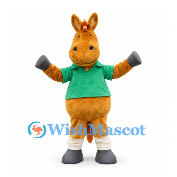 Horse Mascot Costume in Tan with Green Shirt