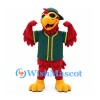 Parrot Mascot Costume in Red with Green Baseball Jersey