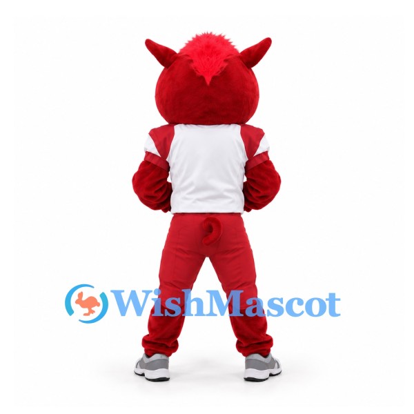 Bull Mascot Costume in Red with White Sports Shirt