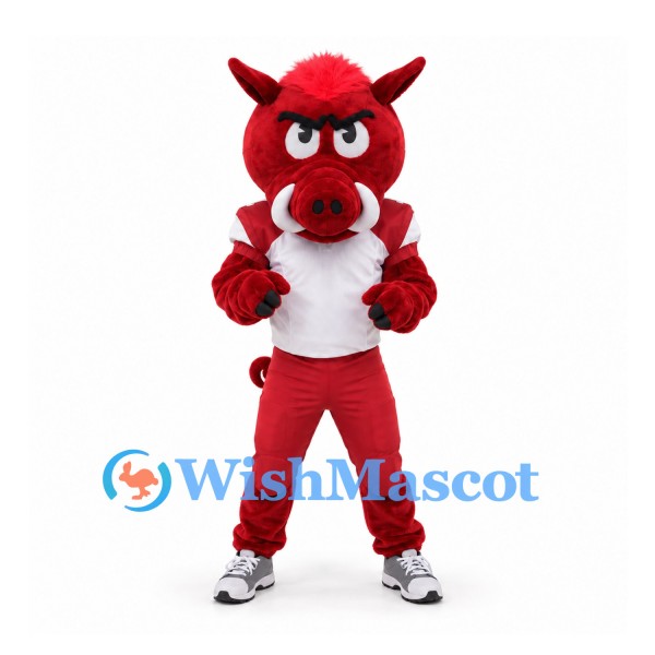 Bull Mascot Costume in Red with White Sports Shirt