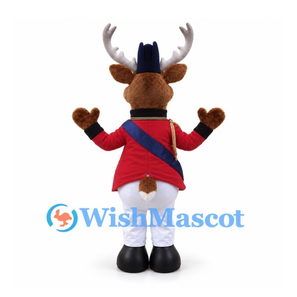 Moose Mascot Costume in Red Military Style Jacket and White Trousers