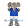 Elephant Mascot Costume in Gray with Blue Shirt and White Shorts