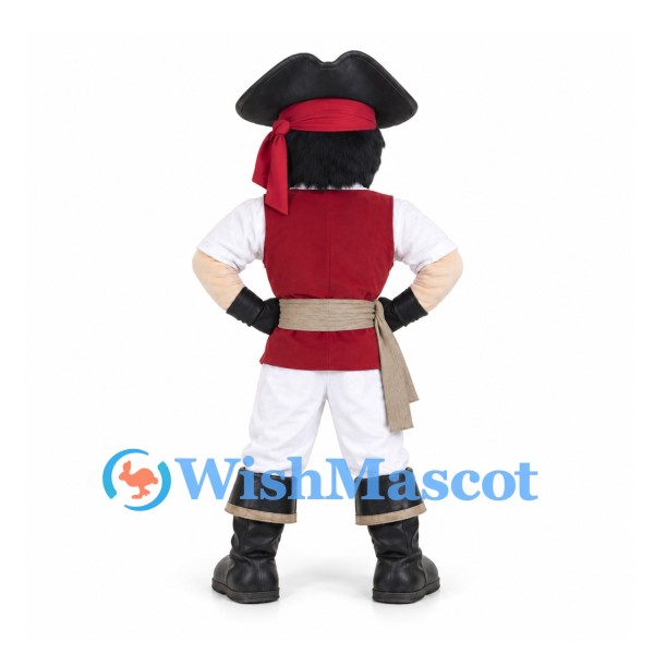 Pirate Mascot Costume with Black Beard Red Vest and Tricorn Hat