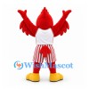 Bird Mascot Costume in Red with White Shirt and Striped Shorts