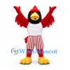 Bird Mascot Costume in Red with White Shirt and Striped Shorts