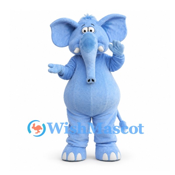 Elephant Mascot Costume in Light Blue with Large Ears