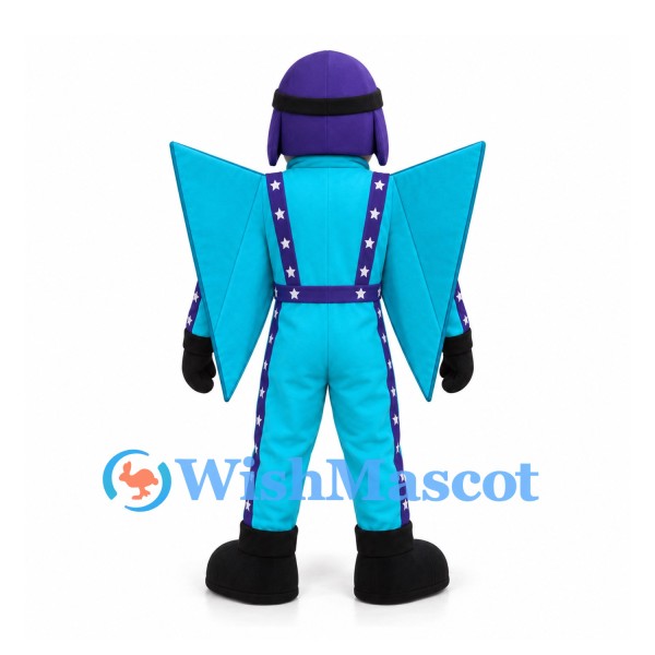 Aviator Mascot Costume in Blue with Goggles and Winged Suit
