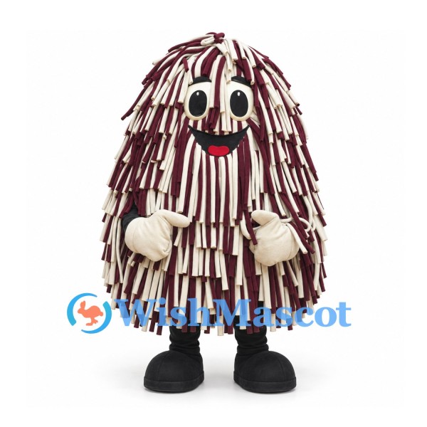 Monster Mascot Costume with Red and White Fringe and Skull Face