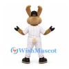 Rabbit Mascot Costume in White Pinstriped Baseball Uniform
